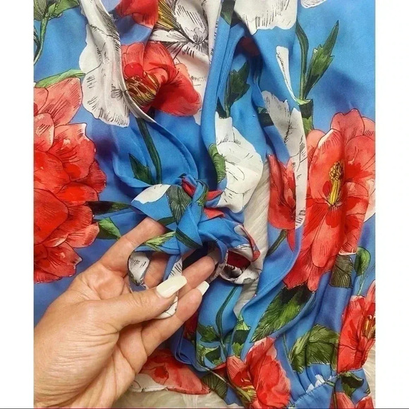 Parker Blue Floral Silk Blouse - Picture 6 of 10